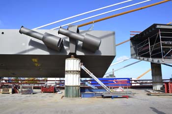 Rheinbrücke Neuenkamp Duisburg Autobahnbrücke Neubau Ruhrschnellweg A40 längste Schrägselbrücke 38