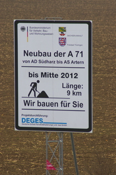 Bundesautobahn Neubau A 71 Südharz Autobahndreieck - Artern Anschlußstelle DEGES Baustelleninformation